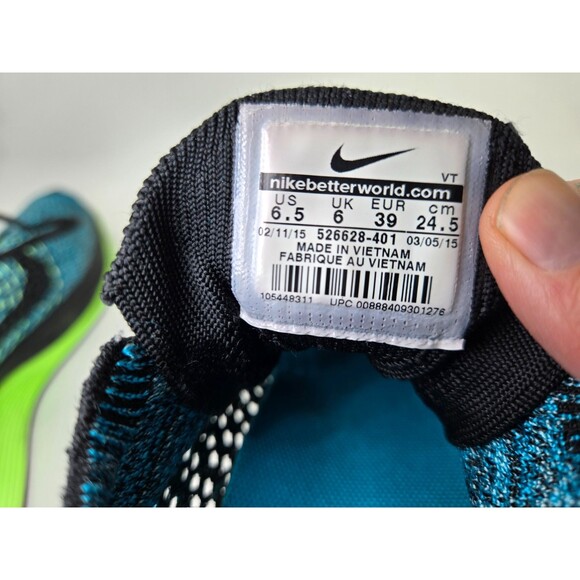 Nike Flyknit Racer Shoes Men's 6.5 Blue Lagoon Running Athletic Workout Sneakers - Picture 8 of 8